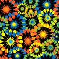 Multicolored flowers on black seamless pattern