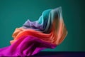 a multicolored flowing fabric on a green background with room for text or image to be put on a poster or a wall hanging