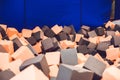 Multicolored foam cubes on the playground in the trampoline cent Royalty Free Stock Photo