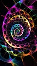 Multicolored fractal spirals glowing vibrantly on a pure black background, showcasing intricate patterns and mesmerizing visual Royalty Free Stock Photo