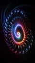 Multicolored fractal spirals glowing vibrantly on a pure black background, showcasing intricate patterns and mesmerizing visual Royalty Free Stock Photo