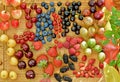 A variety of fresh berries on a wooden background Royalty Free Stock Photo