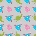 Multicolored Funny cartoon monsters alien or bacterium seamless pattern