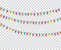 Multicolored Garland Lamp Bulbs Festive Isolated on Transparent Background Vector Illustration