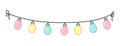 Multicolored garland light bulbs. Cartoon style. Hand drawn vector illustration isolated on white background