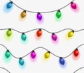 Multicolored garlands seamless pattern. Beautiful holidays decorations. Christmas lights on white background. Royalty Free Stock Photo