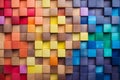 Multicolored Geometric Wall Of Squares In A Gradient From Warm To Cool Tones. Generative AI Royalty Free Stock Photo