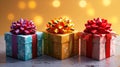 Multicolored Gift Boxes with Ribbon Bows - AI Generated Royalty Free Stock Photo