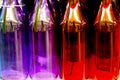 Multicolored glass bottles on the shelf in the store. Royalty Free Stock Photo