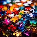 Multicolored glass jigsaw pieces, showing diversity and how different solutions fit together