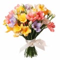 Multicolored Glossy Finish Bouquet: Light Violet And Orange Flowers