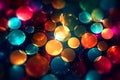 Multicolored glowing circles, spheres and lights on dark background Royalty Free Stock Photo