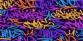 multicolored graffiti background with marker letters, bright colored lettering tags