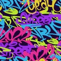 multicolored graffiti background with spray letters, bright colored lettering tags