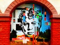 Multicolored graffiti of a portrait of the Russian poet Sergei Yesenin