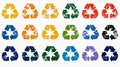 Multicolored grunge recycling symbols on white background