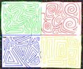 Multicolored hand drawn maze. medium level, vector graphic