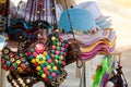 Multicolored bags and hats. Street market. Close up Royalty Free Stock Photo