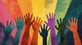 Multicolored hands reaching out to rainbow rays of light, illustrating the concept of unity and inclusivity Royalty Free Stock Photo