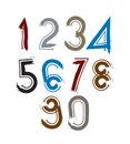 Multicolored handwritten numbers, doodle brushed figures,