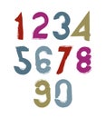 Multicolored handwritten numbers, vector doodle brushed figures, hand-painted set of numbers with brushstrokes.