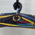 Multicolored hangers of a trempel, second-hand