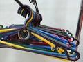 Multicolored hangers of a trempel, second-hand