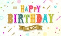 Multicolored Happy birthday greeting on a abstract shape background. Royalty Free Stock Photo