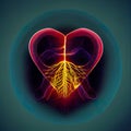 Multicolored heart with veins. Stylized heart. Artificial heart. Creative stylization of the heart. AI-generated