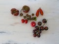 Multicolored heirloom tomato assortment in blue red, red, red green, black