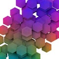 Multicolored hexagonal prisms arranged in a 3D pattern, creating a gradient effect. Royalty Free Stock Photo