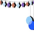 Multicolored holiday flags and balloons on a string on white background Royalty Free Stock Photo