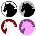 Horse head silhouette in a circle isolated, vector set Royalty Free Stock Photo