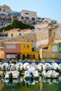 Multicolored houses in the small fishing port of the Vallon des Auffes in Marseille, France