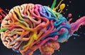 Multicolored human brain exploding with colors. Brain creativity concept. Generative AI.