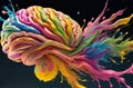 Multicolored human brain exploding with colors. Brain creativity concept. Generative AI.