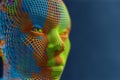 Multicolored human 3D wireframe head. Creativity and science background.