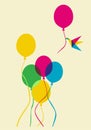 Multicolored humming bird and balloons Royalty Free Stock Photo