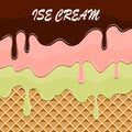 Multicolored ice cream on a waffle background.