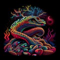 Multicolored illustration of dangerous snake. AI generative