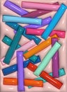 Multicolored inflated rectangles on a pink background, 3D rendering illustration