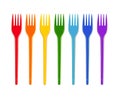 Multicolored Isolated Disposable Forks On White. Rainbow colors Royalty Free Stock Photo