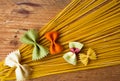 Multicolored italian pasta, horizontal background,italian food