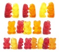 Multicolored jelly bears candy isolated on white background. Jelly Bean. Set of different candies