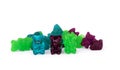 Multicolored jelly bears on a white background