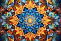Multicolored Kaleidoscopic mandala of geometric shapes seamless pattern of stained glass window. Royalty Free Stock Photo