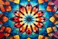 Multicolored Kaleidoscopic mandala of geometric shapes seamless pattern of stained glass window. Royalty Free Stock Photo