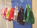 Multicolored kids jackets on a showcase