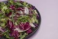 Multicolored leafy vegetable mix in black plate