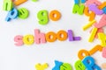 Multicolored letters. Letters for the study of children in kindergarten or school, fluted letters. Go school inscription